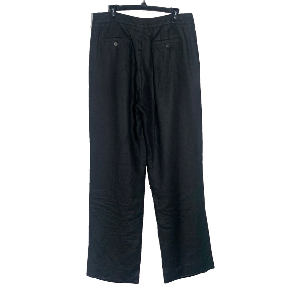 Banana Republic 100% Linen Wide Leg Pants 12L Black Tall High Rise Pleated Work - Picture 3 of 10